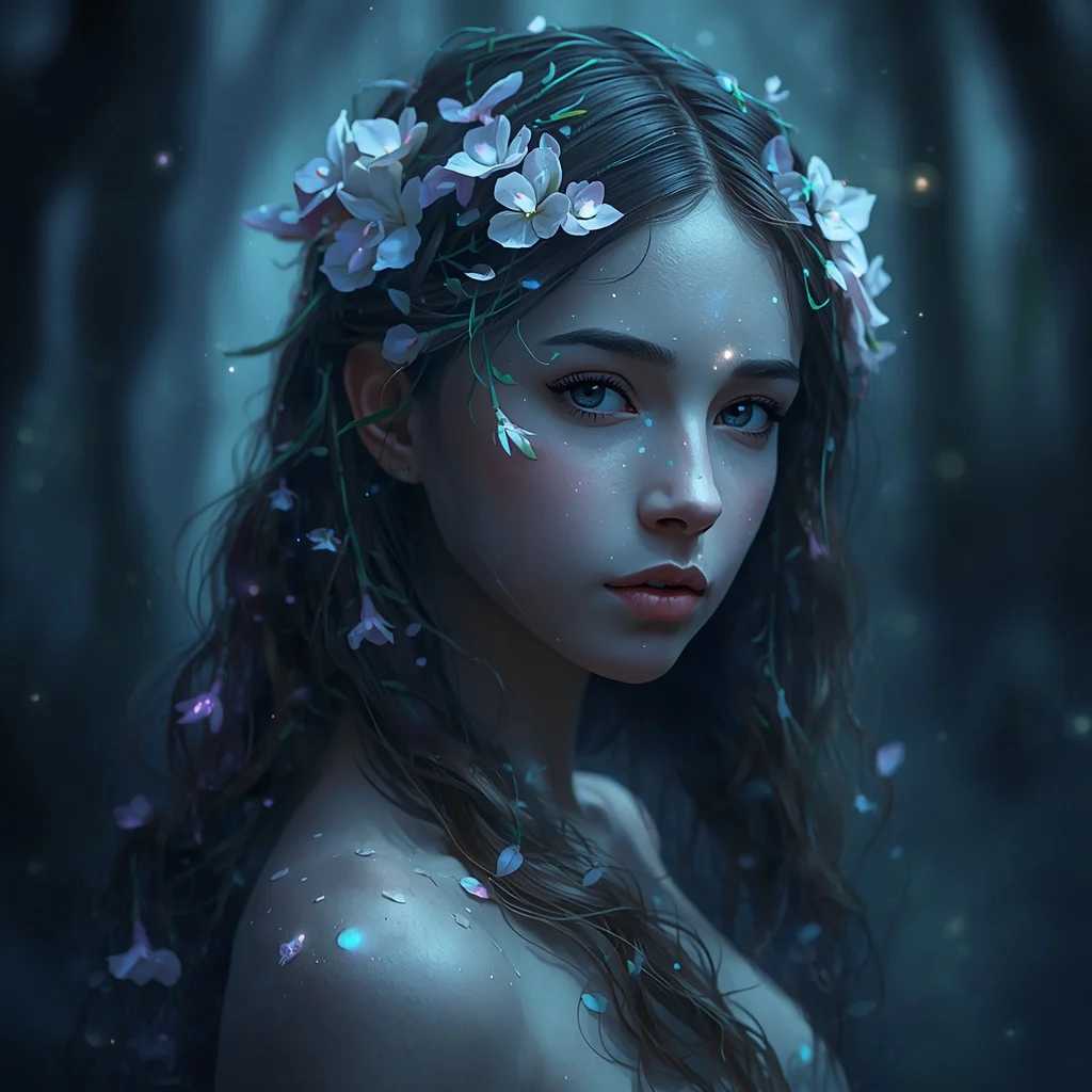 A Young Woman's Portrait with Bioluminescent Floral Details | Prompt for traditional look for girl chatgpt instagram