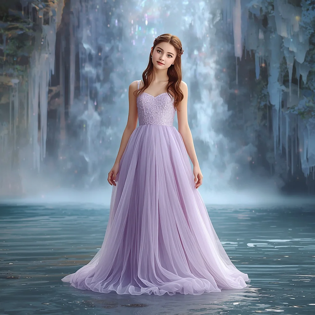 Beautiful Girl in a Flowing Gown by a Crystal Waterfall | black prompt for ChatGPT — AI image prompt