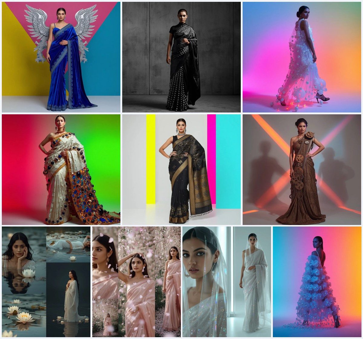 Best 10 Bold Saree AI Prompts for Confident Women with Edgy Fashion Photography | prompt for Gemini AI girl in traditional dress
