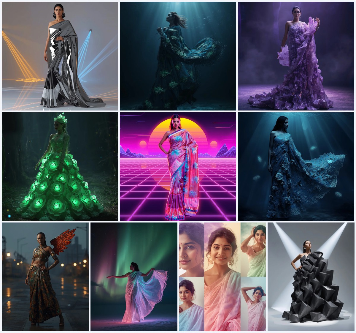 Best 10 Cool Saree AI Prompts for Urban Chic Fashion with Sunglasses | prompt for Gemini AI girl in traditional dress