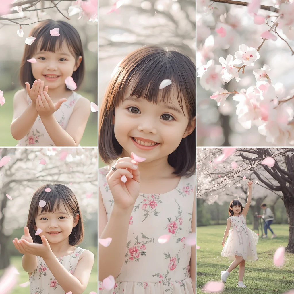 Blooming Cherry Blossom Petal Collage: Cute Girl in Spring Garden | ChatGPT photo editing prompts for girl aesthetic — AI image prompt