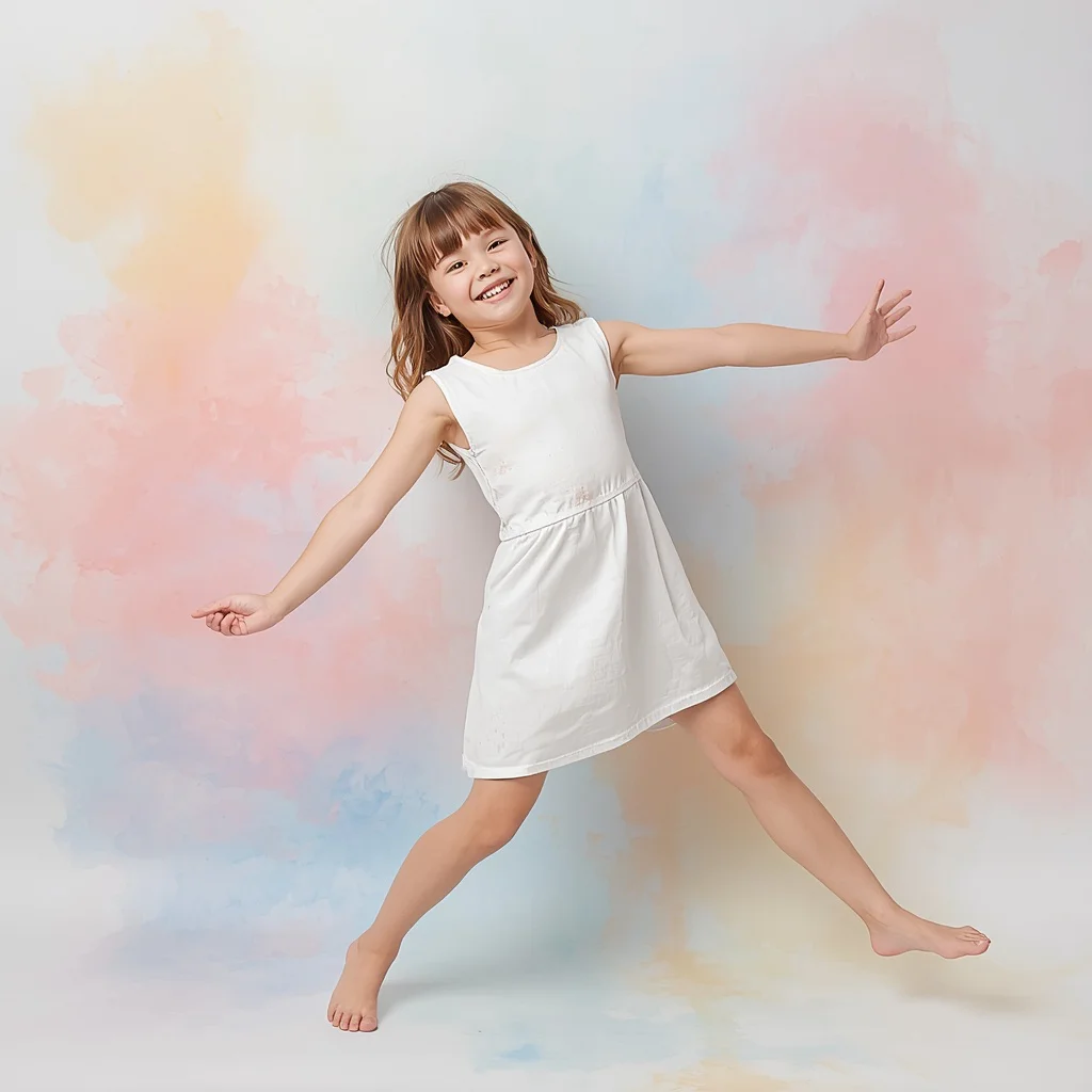 Cute Girl in a Playful Abstract Watercolor Backdrop | pose ai prompt — AI image prompt