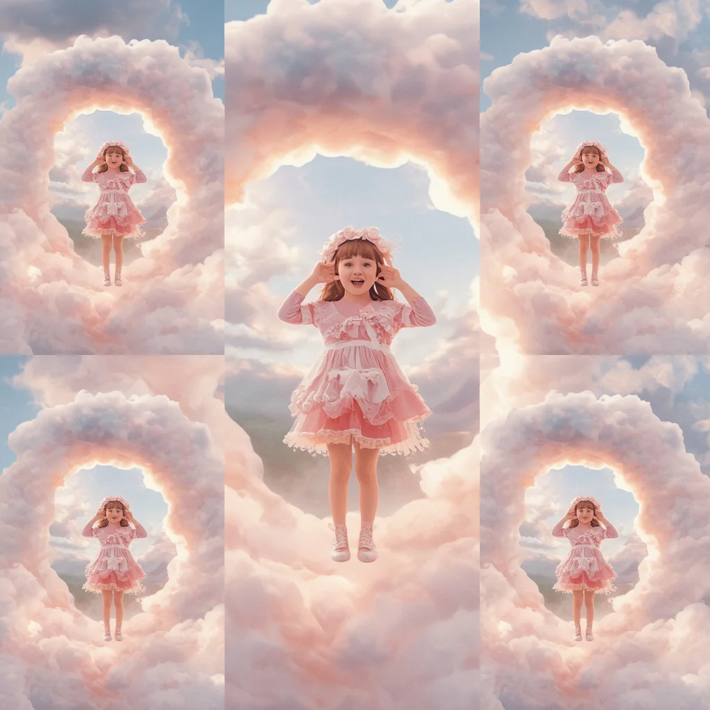 Dreamy Cloud Gate Collage: Cute Girl Entering Fantasy World | Best prompt for ChatGPT — AI image prompt