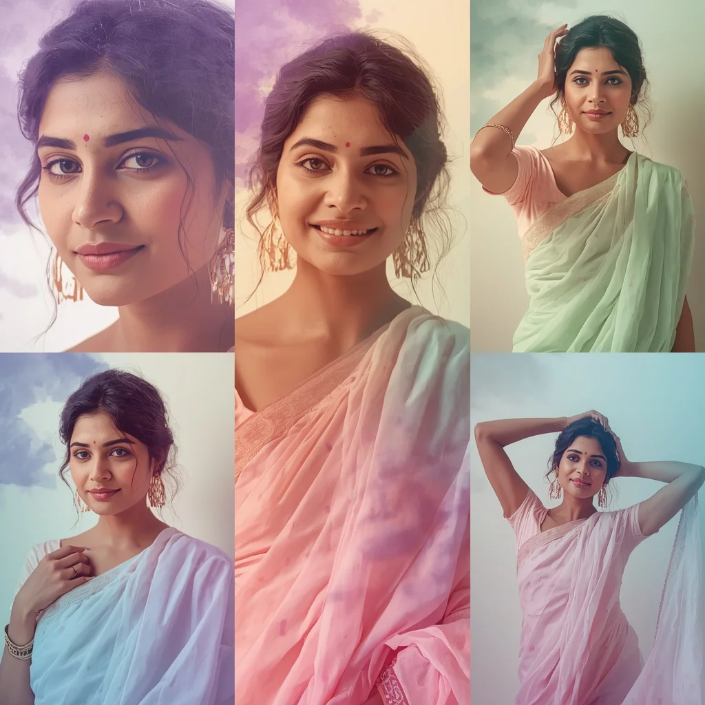 Dreamy Pastel Saree: A Woman's Grace in Watercolor Flow | instagram prompt for girl in saree pic — AI image prompt