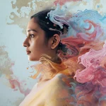 Festive Pastel Saree Flowing Paint Fusion Art Reality Collage Cinematic | traditional saree prompt in english for girl