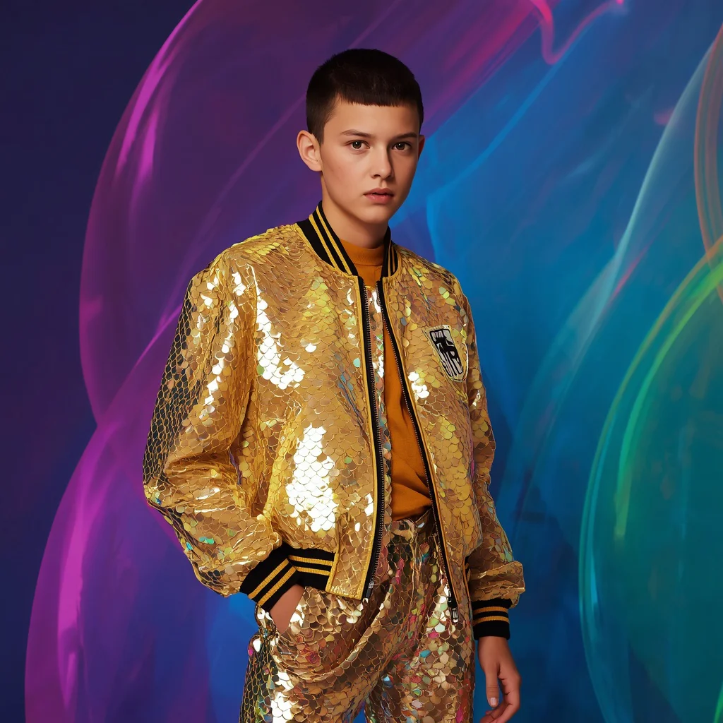 Iridescent Scale Jacket: Young Boy, Dynamic Color Shift, Liquid Ribbons | Prompt seen trending 2026 instagram — AI image prompt