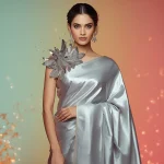 Luxury Couture Silver Saree Molten Metal Splash Cinematic | saree prompt for chatgpt for girl