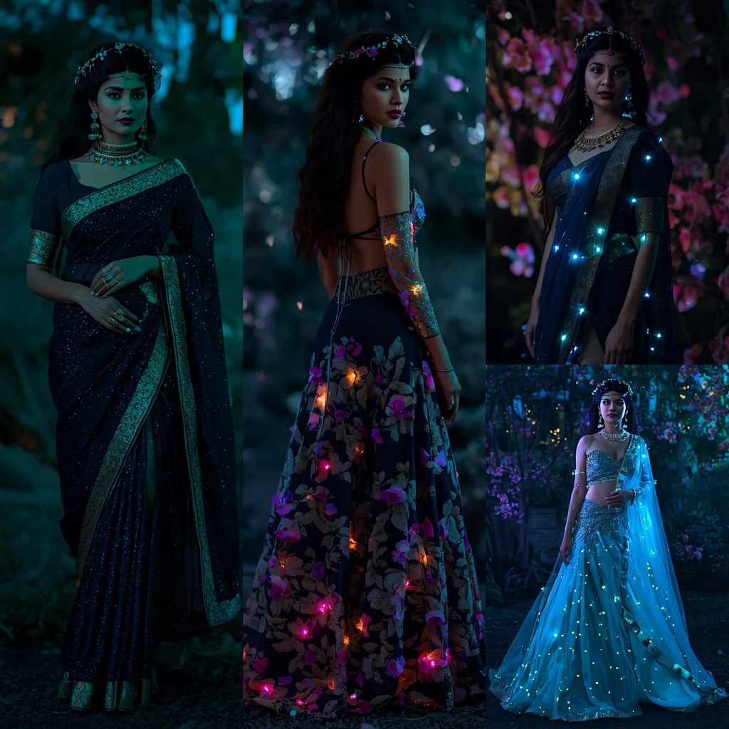 A Bioluminescent Petal Collage: Glowing Floral Enchantment — AI image prompt