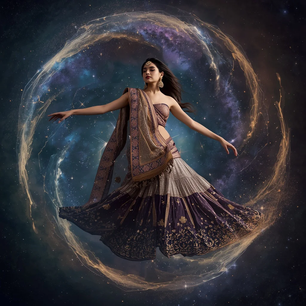 A Celestial Swirl Collage: Cosmic Dance of Light — AI image prompt