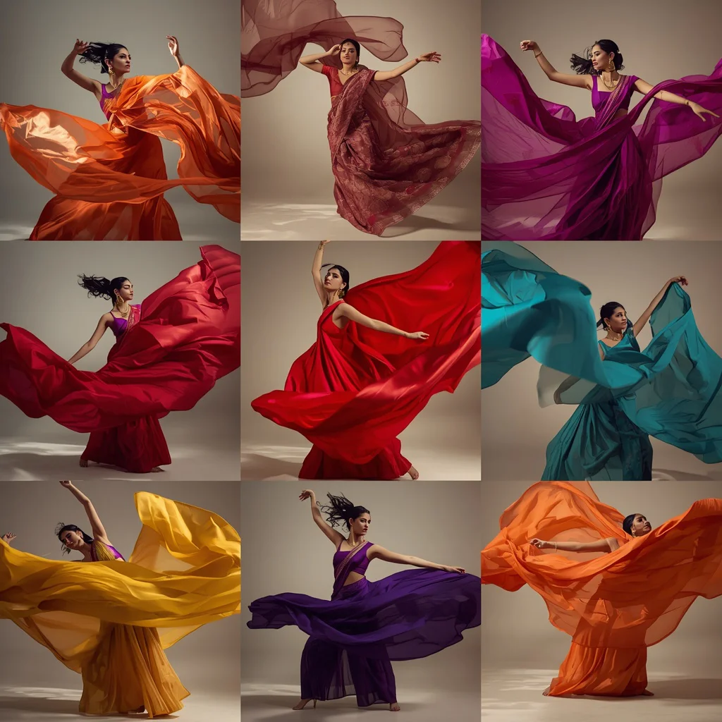 A Dynamic Fabric Flow Collage: Movement and Grace — AI image prompt