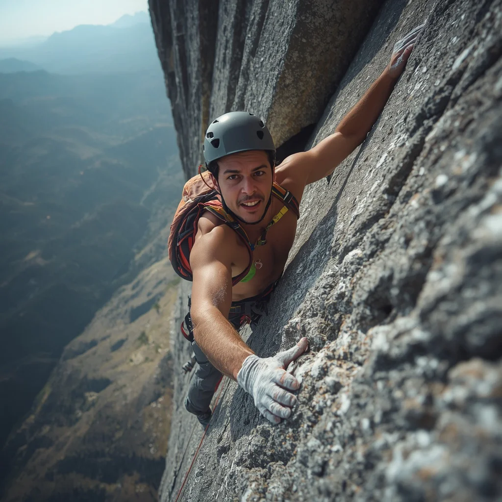 Brave Adventurer: A Man Rock Climbing a Steep Cliff Face — AI image prompt