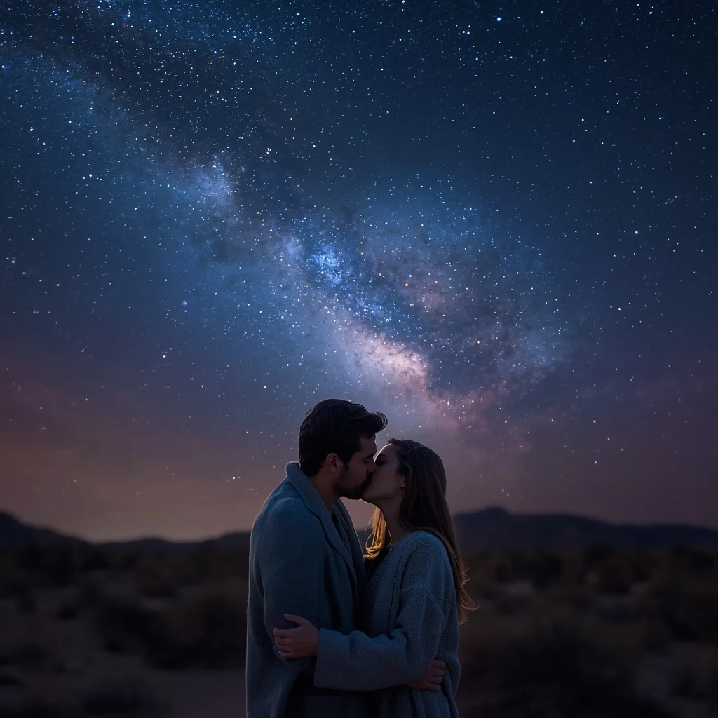 Cosmic Kiss: A Couple's Love Under a Starry Canopy — AI image prompt