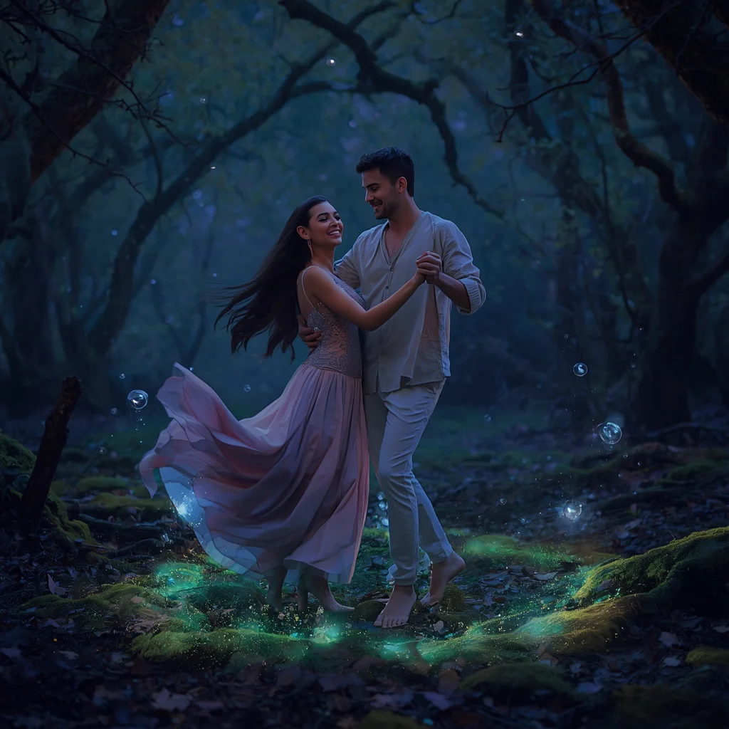 Enchanted Lovers: A Couple's Dance in a Fairy Circle — AI image prompt