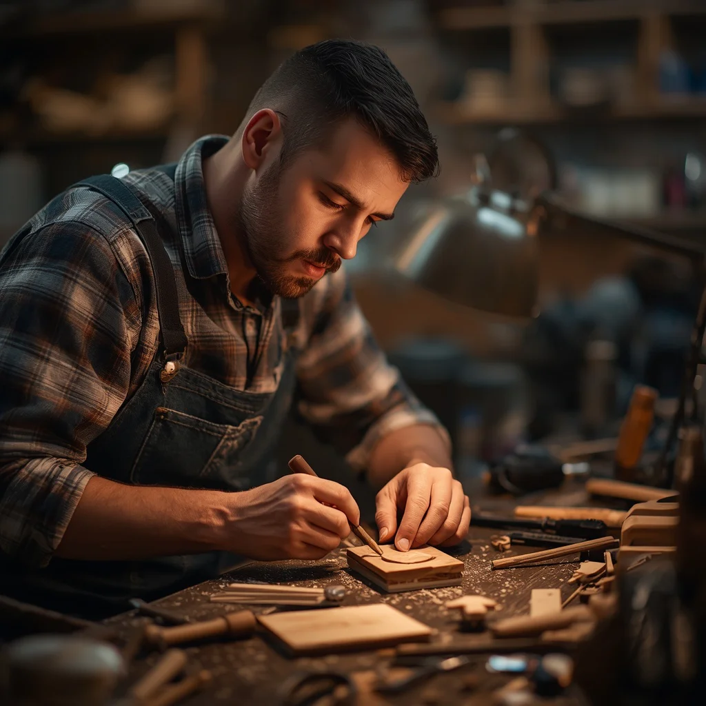 Focused Concentration: A Man Working on a Craft Project — AI image prompt