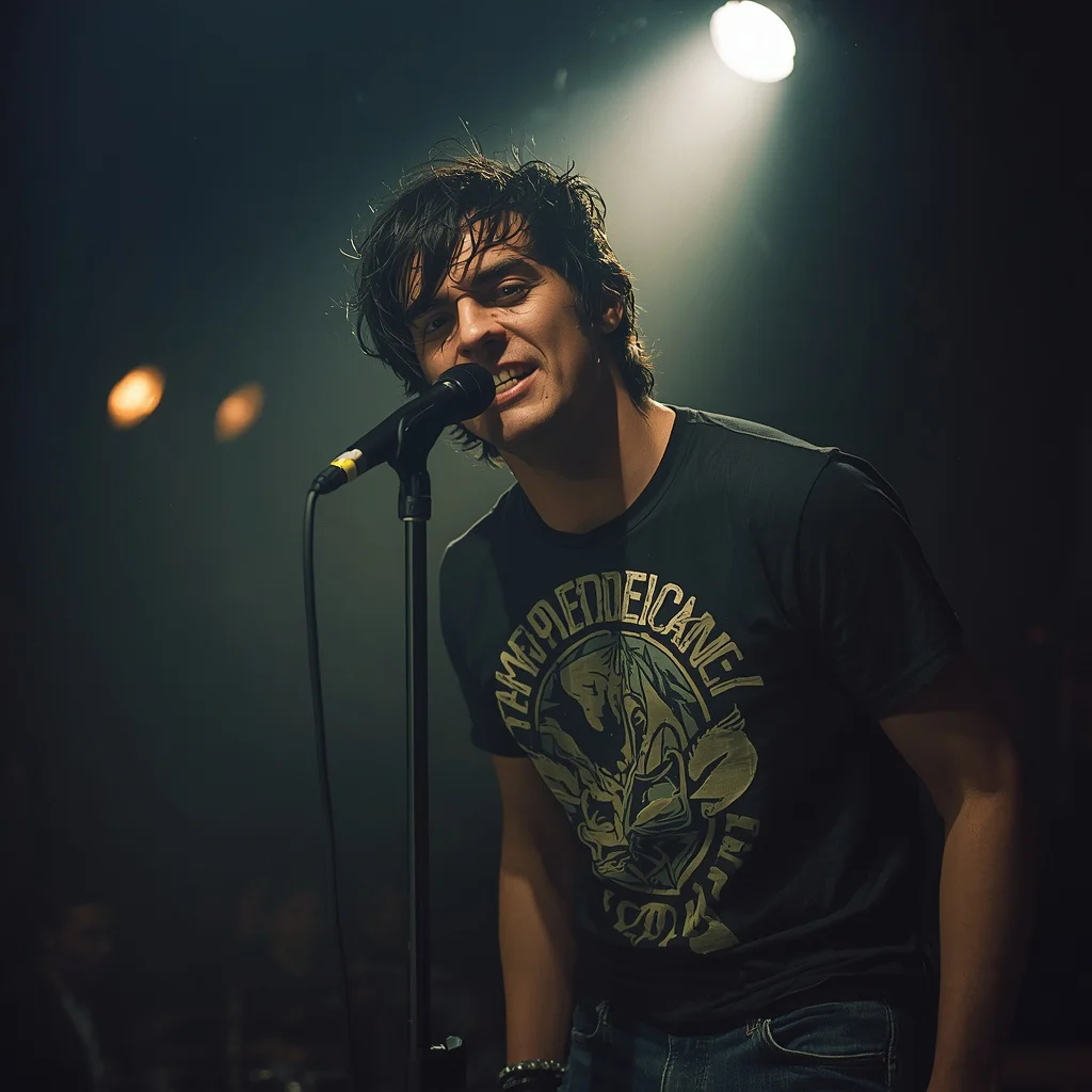 Intense Gaze of a Musician in a Gritty Underground Club Performance — AI image prompt