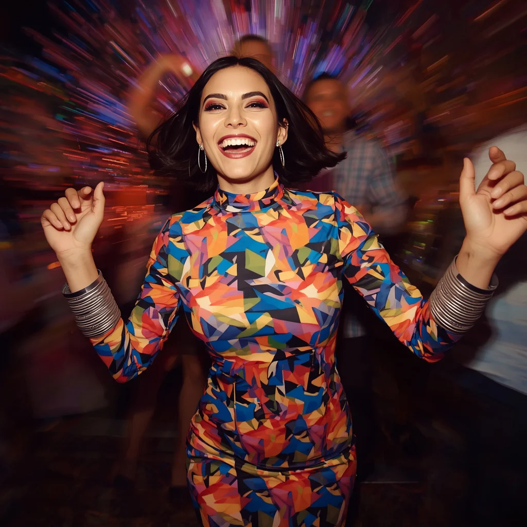 Vibrant Geometric Print Mini Dress for a Party — AI image prompt
