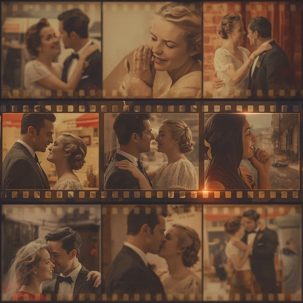 Vintage Film Strip Couple Portrait with Faded Romantic Memories — AI image prompt